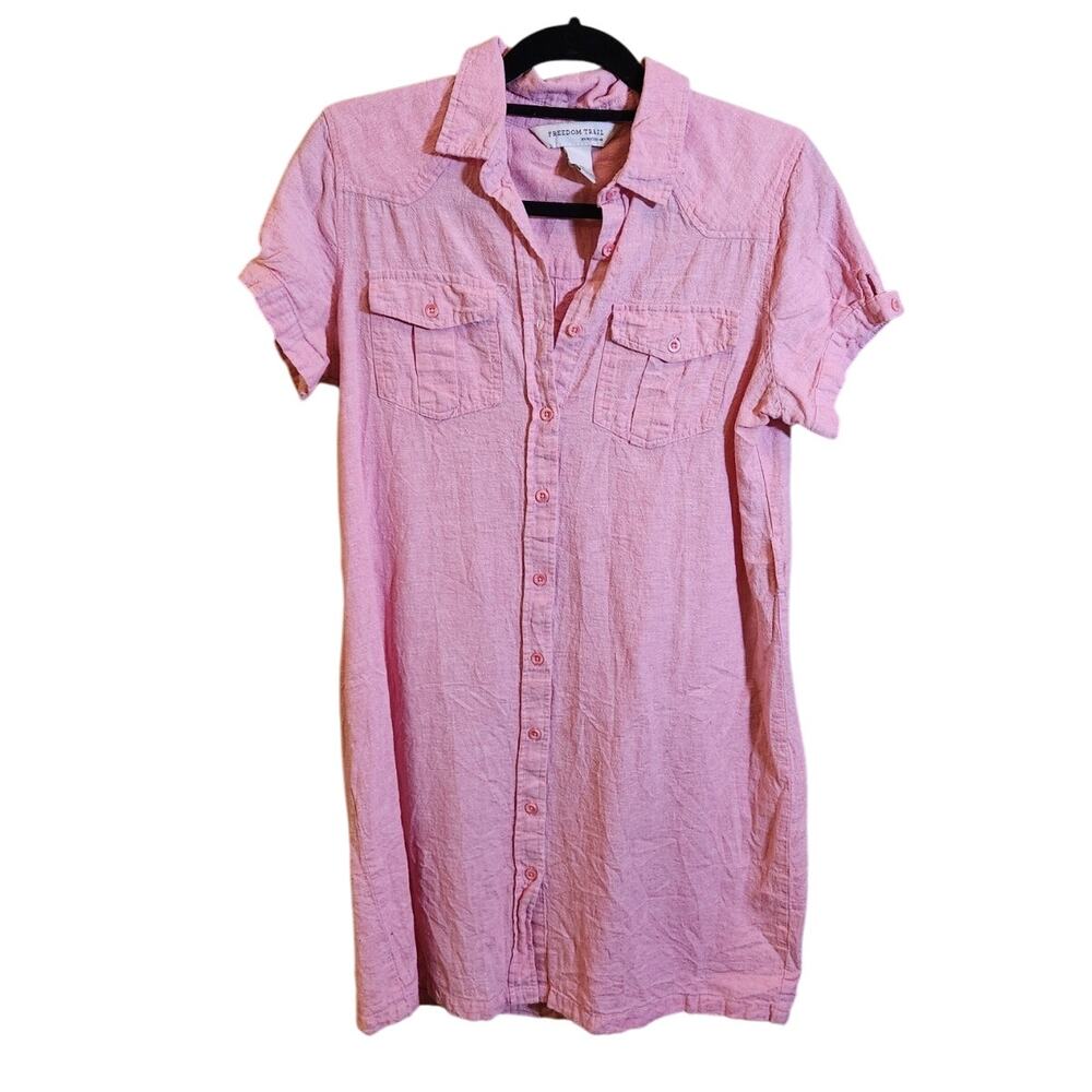 Pastel Pink Baby Doll Casual Linen Blend Dress BOHO Medium
